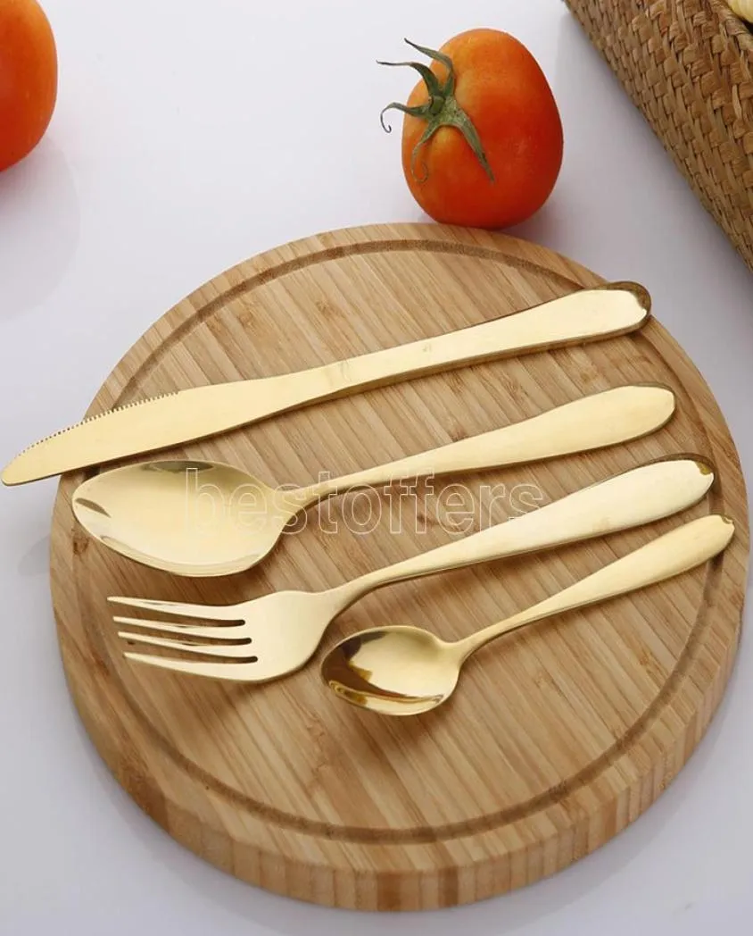 4pcsset Gold Cutlery Spoon Fork Knife Tea Spoon Matte Gold Stainless Steel Food Silverware Dinnerware Sets9551488