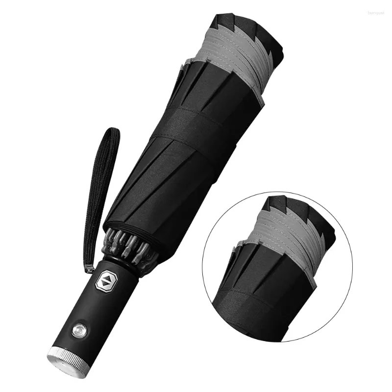 parasol Juchiva w pełni automatyczny parasol podróżny z LED Light Reverse Folding Reflective Stripe UV na dni słońca lub deszcz