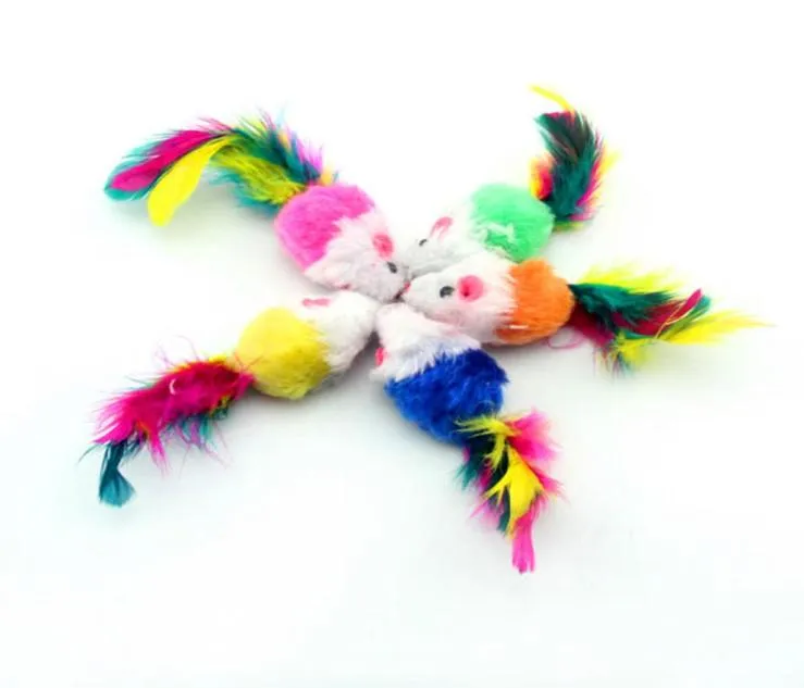 Fausse souris pour animaux de compagnie, jouets pour chat, Mini jouets de jeu avec plumes colorées 5082033