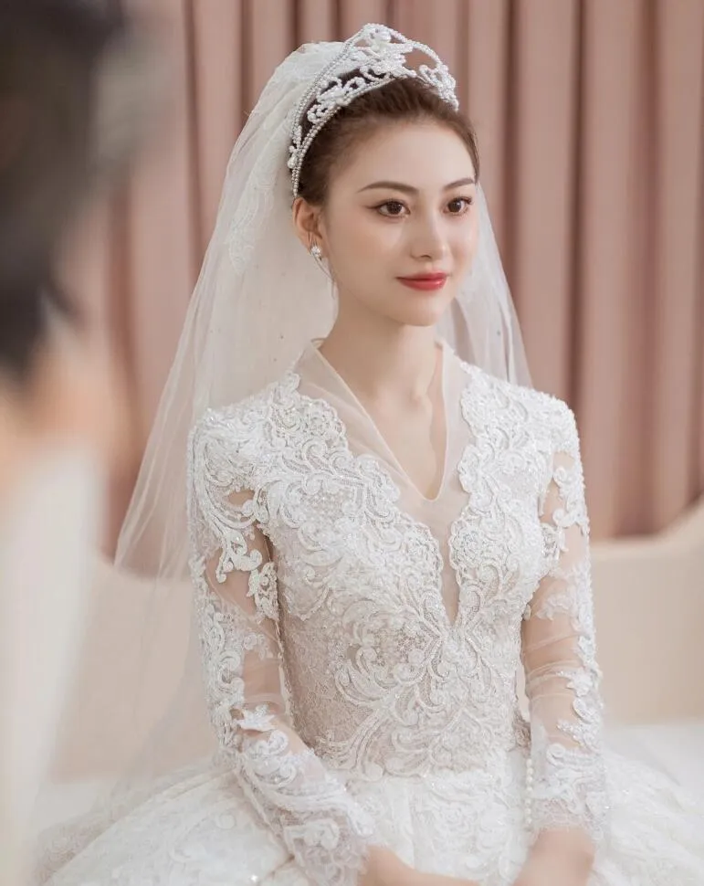 Arabic Plus Size Ball Gown Stunning Crystals, Backless, Long Sleeves