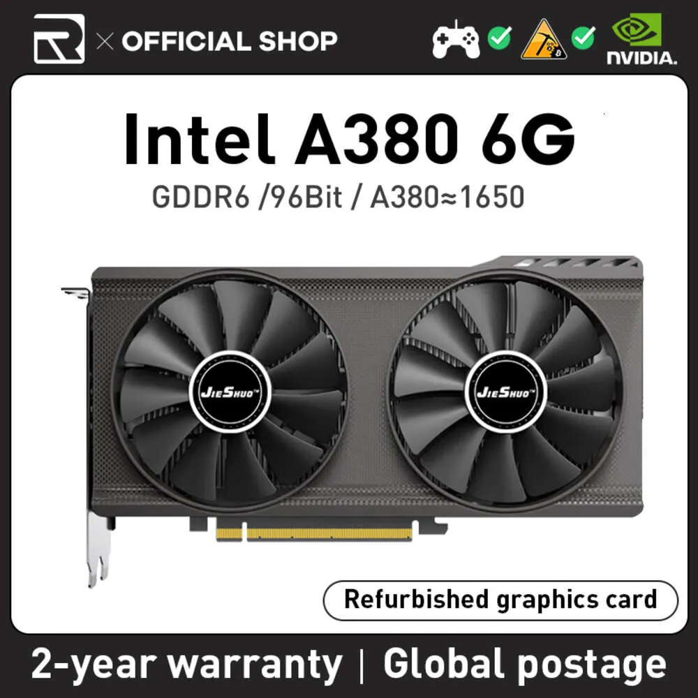 JIESHUO NVIDIA Lntel A380 6GB Placa gráfica de vídeo GDDR6 GPU 96 bits 8pin a380 6g PC Desktop Game Office KAS RVN CFX ETH ETC