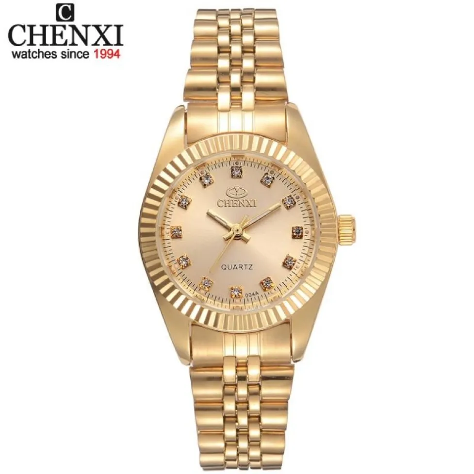 CHENXI Brand Top Luxury Ladies Gold Watch Women Golden Clock Female Women Dress Rhinestone Quartz Waterproof Watches Feminine275R