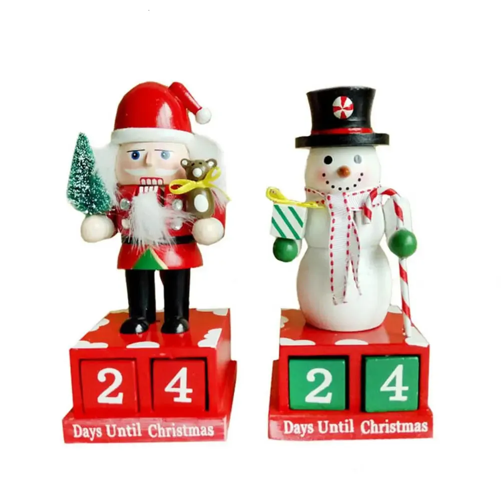 Wood Santa Snowman Nutcracker Ornament 24 Days Christmas Countdown Advent Calendar Nutcracker Sedier Desktop Decoration 240311