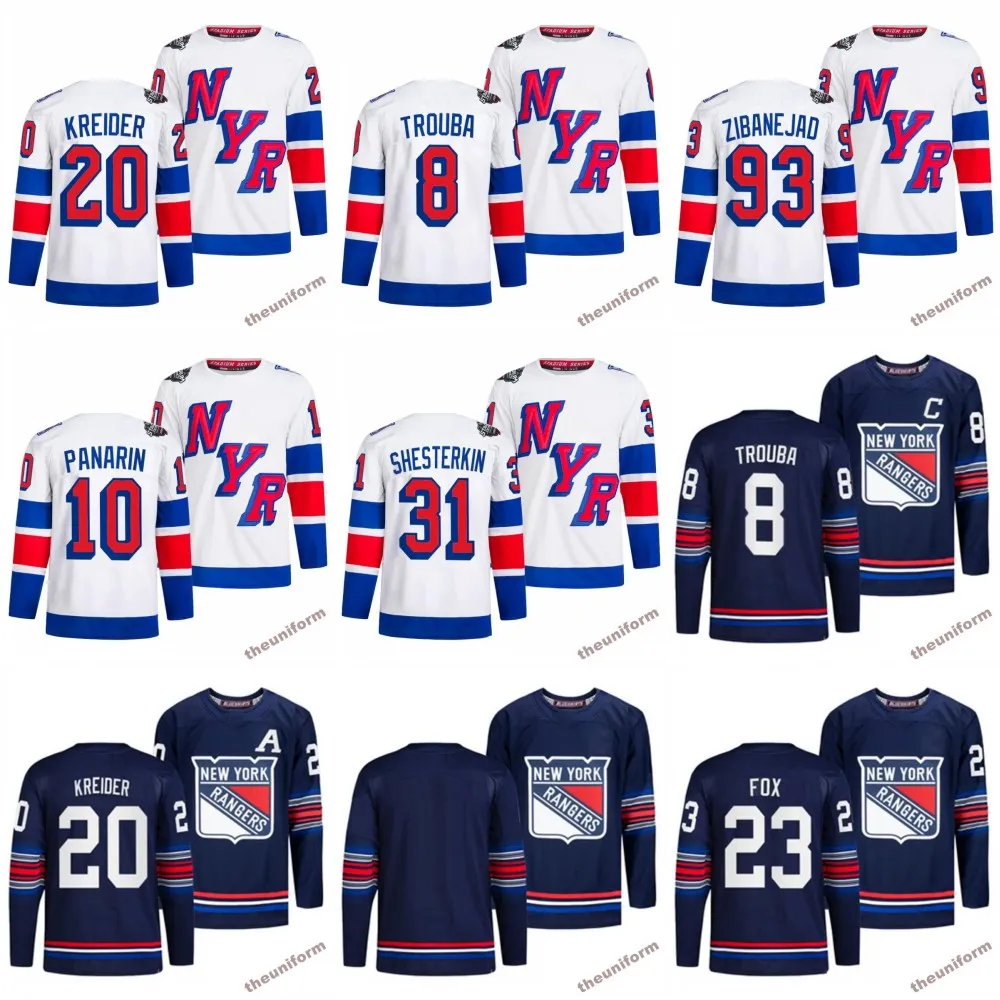 2024 Stadium Series Men's 23 Adam Fox 31 Igor Shesterkin New 10 Artemi Panarin 93 Mika Zibanejad 8 Jacob Trouba 20 Chris Kreider Hockey Jersey Stitched York S-3XL