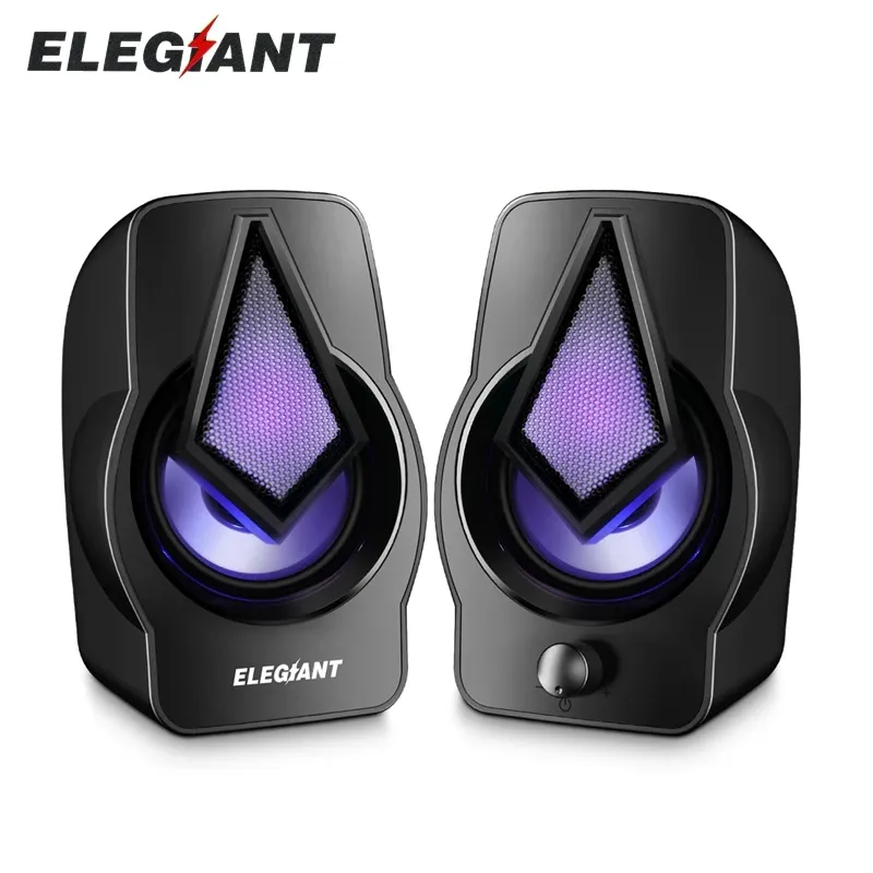 Hoparlörler Elegiant SR600 10W Bilgisayar Hoparlörleri Stereo Ev Sineması Ses Sistemi RGB Işık Efekt Müzik Oyuncusu USB Powered 3.5mm Aux Giriş