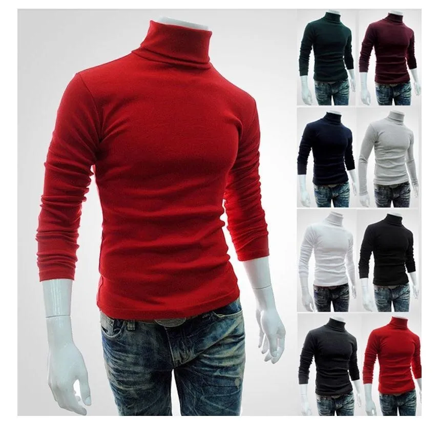 Mens Designer T Shirt Brand Longbida Long Shirts Clothes 100% Cotton Large Elastic Turtleneck Pullovers Sweatshirts Slim Fit Male Casual Homme