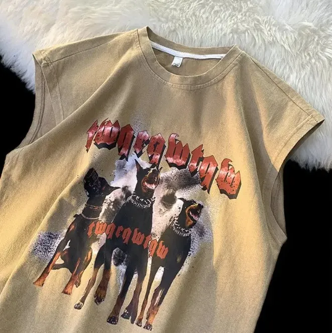 American Retro Tide Marque trois chiens gilet sans manches pour hommes et femmes T-shirt de gilet de street lêle