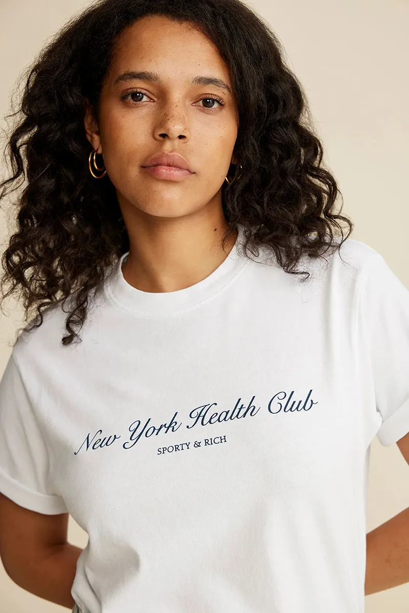 ★Sporty & Rich★ Yacht Club Logo Print Short Sleeve T-Shirt Vintage Surf Print Shirt - Captain Cocktail Tee