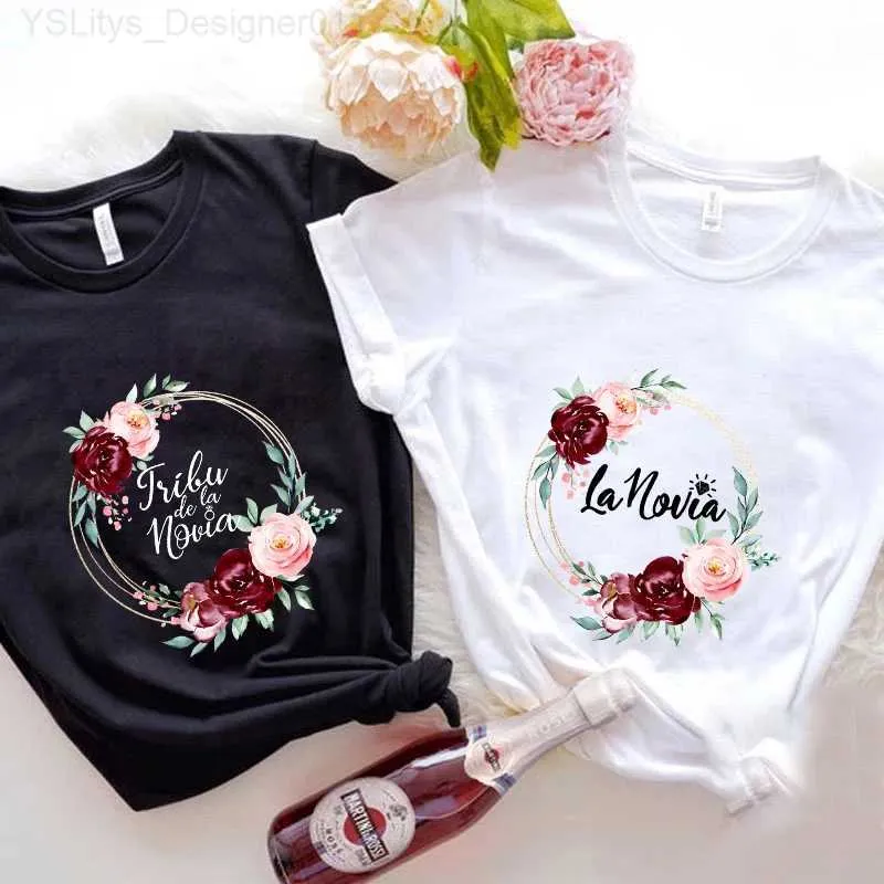 T-shirt Femme Espagnol Girls Bachelorette Hen Party Team Bride T-shirt Femmes Court Sled Tees Fleur Graphique Tops Blouses De Mariage De Mariée L24312