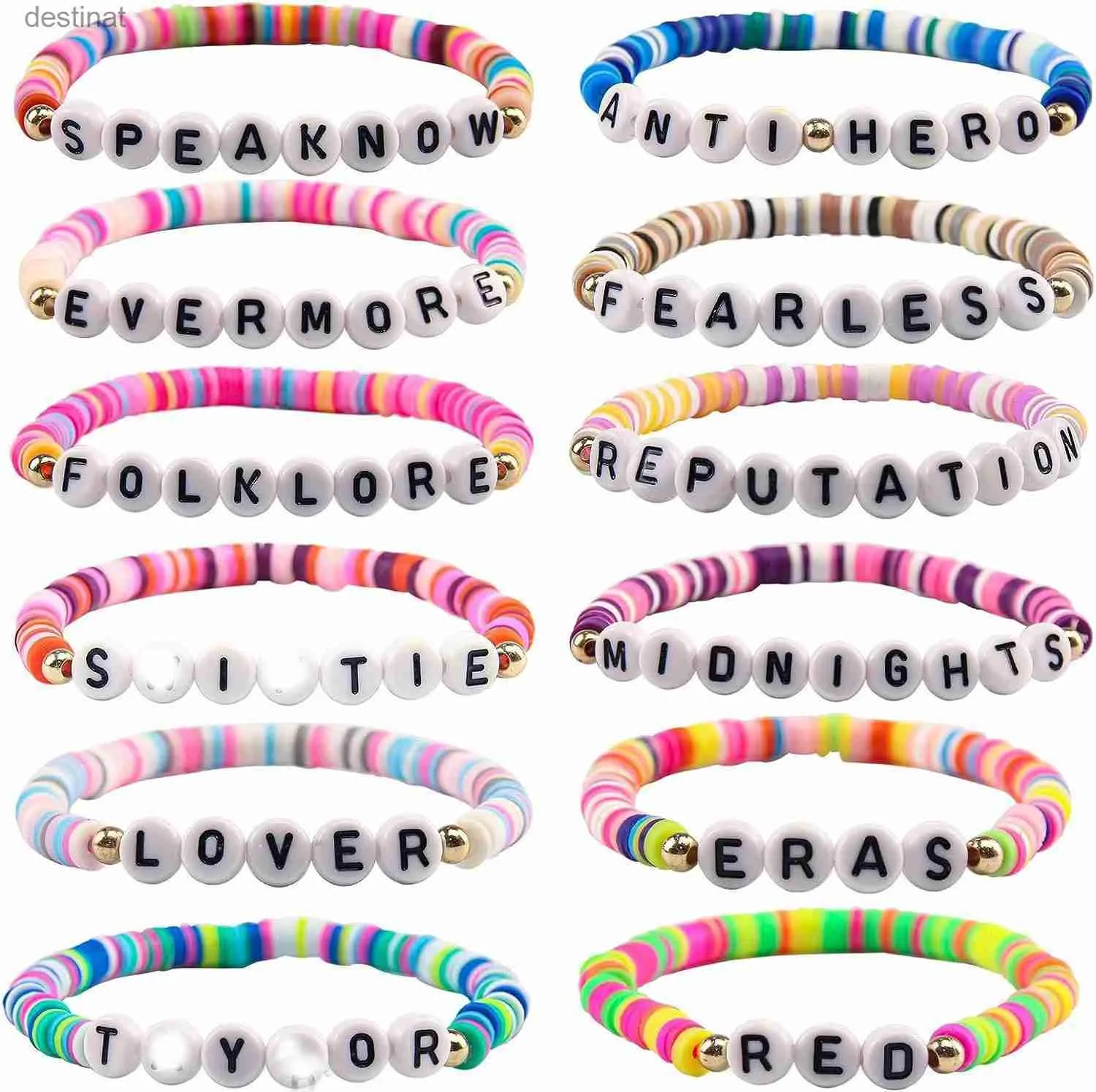 Beaded WG 1pc 12 Style Friendship Inspired Bracelets Set Colorful Polymer Clay English Letter Elastic Bracelet Jewelry For Family GiftL24213