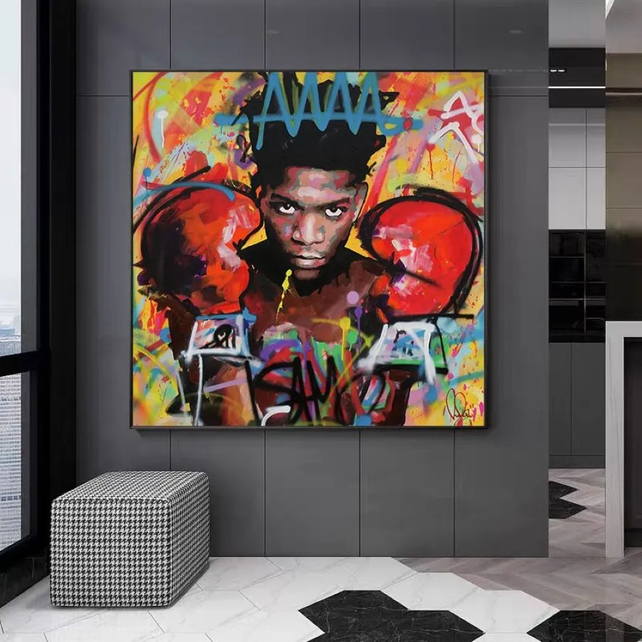 Arte moderna de grafite boxer africano, posteres e impressões, pinturas em tela, imagens de arte de parede para sala de estar, decoração de casa, quadros no fra315n