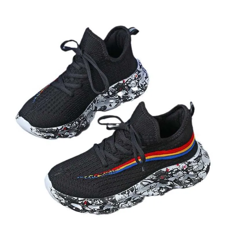 Vrijetijdsschoenen Vliegen Weven Dikke Zool Schoenen Graffiti Ambacht Trendy Mode Paar Casual Sport Lichtgewicht en Comfortabele Sokken Vrouw