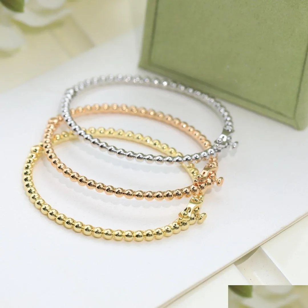 Bangle Pulseiras Esigner Perlee Cobre Bead Charme Três Cores Rosa Amarelo Branco Ouro Bangles Para Mulheres Jóias Com Caixa Partido Drop De Ot9Ou