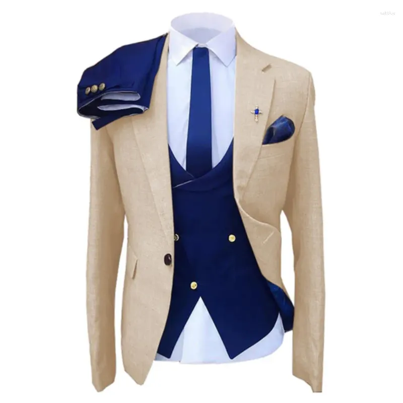 Herrenanzüge Männer 3 Stück Kerbe Revers Jacke Dunkelblaue Weste Hose Hochzeit Bräutigam Abschlussball Terno Masculino Slim Fit Maßgeschneidertes Kostüm Homme