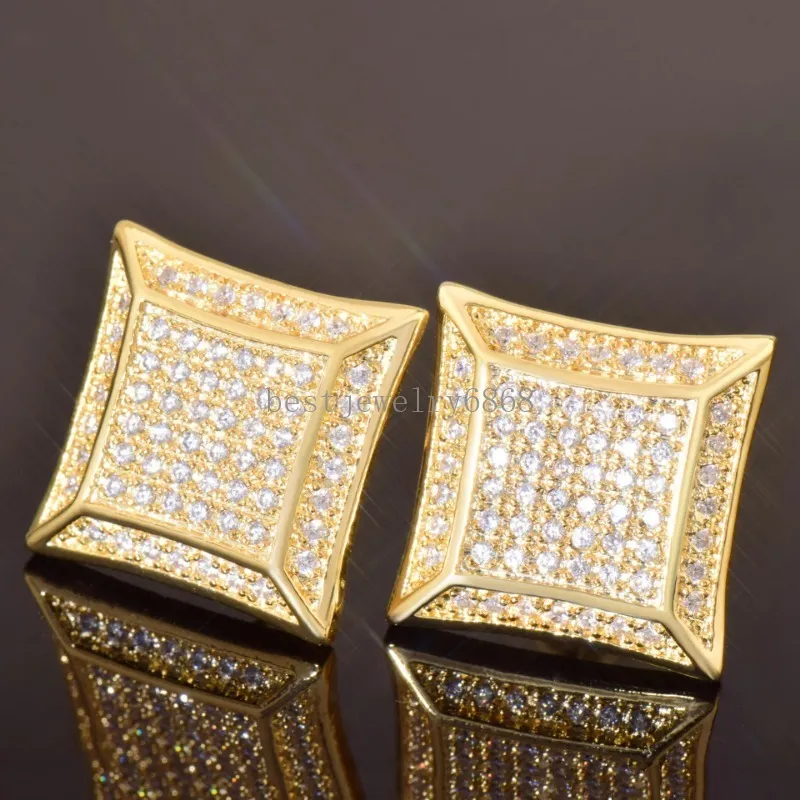 Серьги-гвоздики с кубическим цирконием, блестящие серьги Iced Out Sqaure, золотые медные серьги для мужчин, ювелирные изделия в стиле хип-хоп, женское кольцо для ушей в стиле рэпер