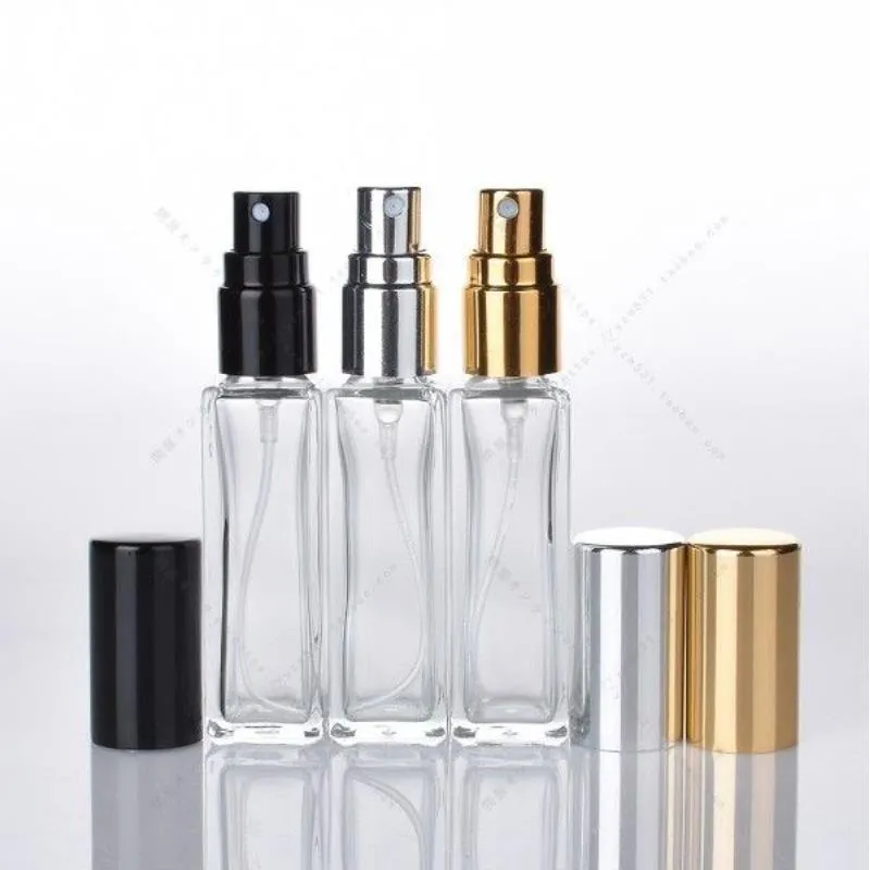 10 ml 1/3 unz długie wąskie perfumy Atomizer kwadratowy Kształt Pusta uzupełnienie przezroczyste szklane butelki natryskiwacze VBEOA XBRVE