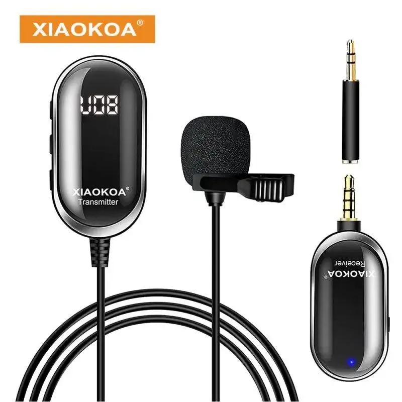 Microfones Xiaokoa trådlös mikrofon lavalier lapel med monitor jack ledd display uhf trådlös mikrofon för smartphone kamerainspelning