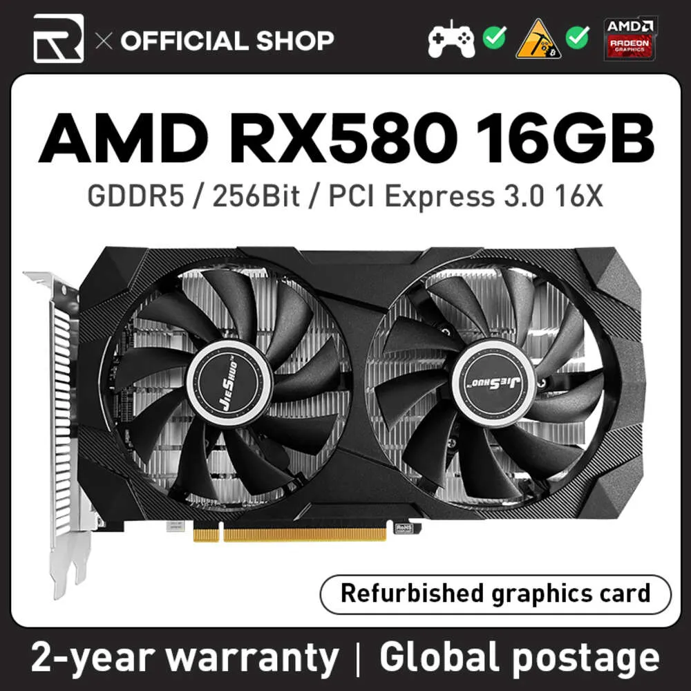 Jieshuo rx 580 16g 2048sp gddr5 placa gráfica de videogame 256bit gpu pci-e 3.0 amd rx580 16gb desktop preferido pc office 580 rx