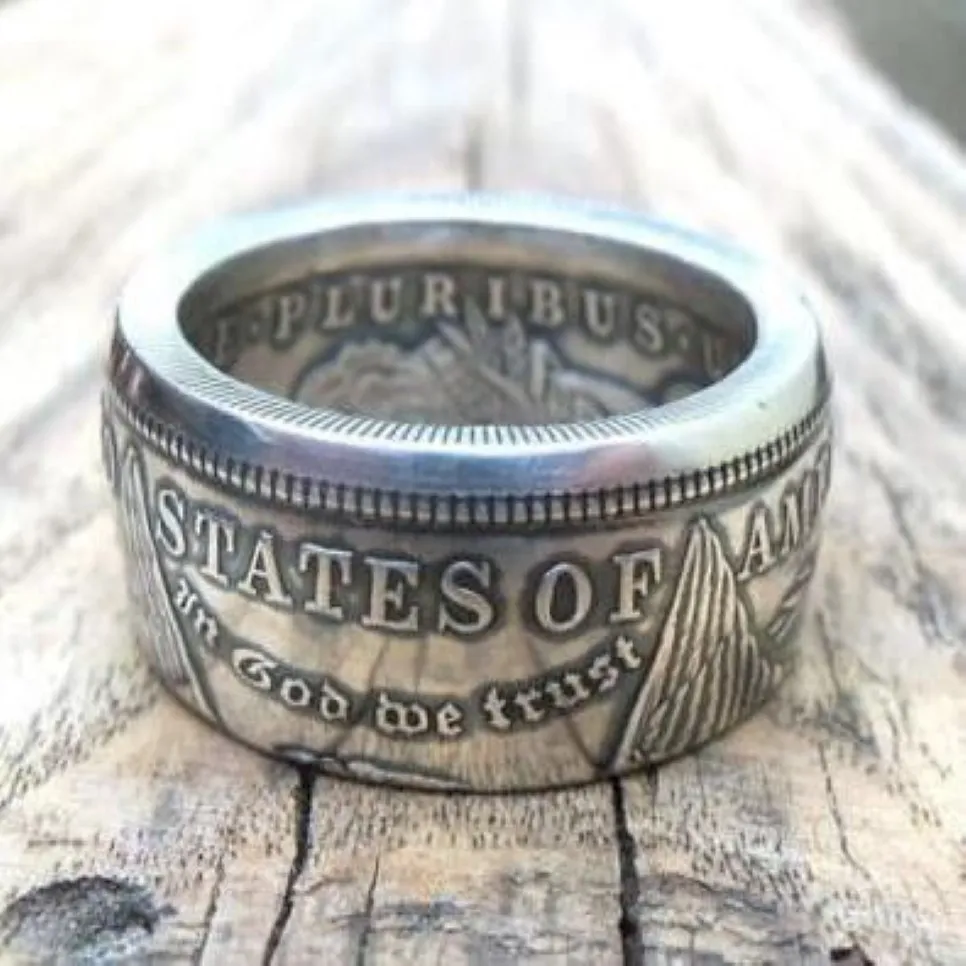 Handmake Coin Ring av Morgan Dollars Bröllop eller presentförsäljning för män eller kvinnor Jewelryus Size8-16245G