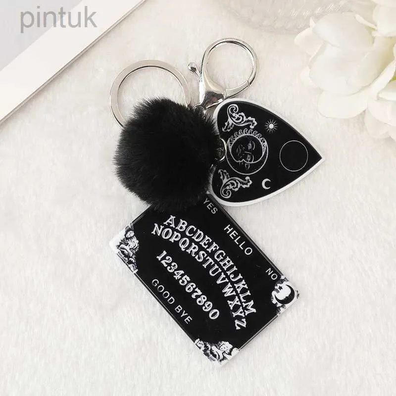 Portachiavi Cordini 1Pc Donne Ouija Planchette Portachiavi Acrilico Pompon Specchio per auto Portachiavi Punk Board Artigianato Borsa Gioielli Charms ldd240312