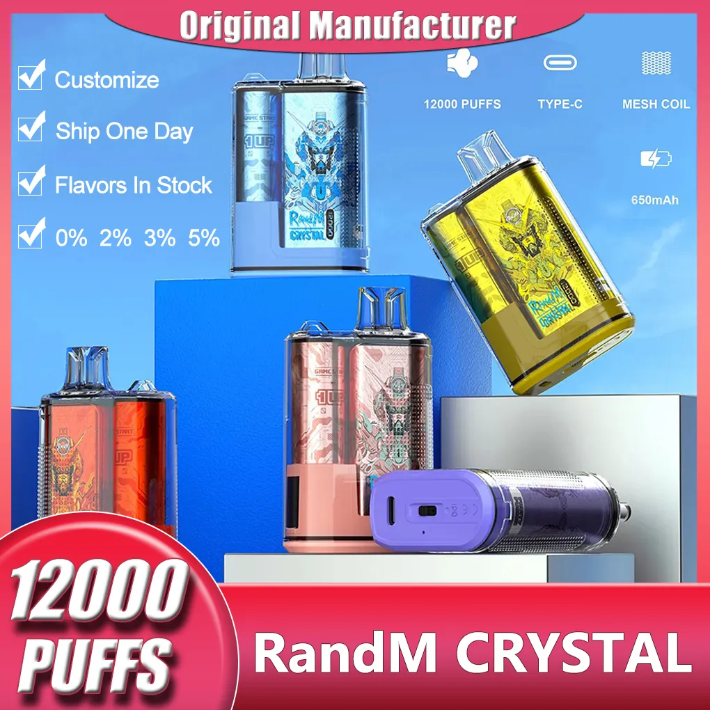 Оригинальная одноразовая сигарета RandM Vape Fumot RandM CRYSTAL 12000 Puff 12k, 0% 2% 3% 5%E с перезаряжаемой батареей емкостью 650 мАч, сетчатая катушка дисплея 20 мл