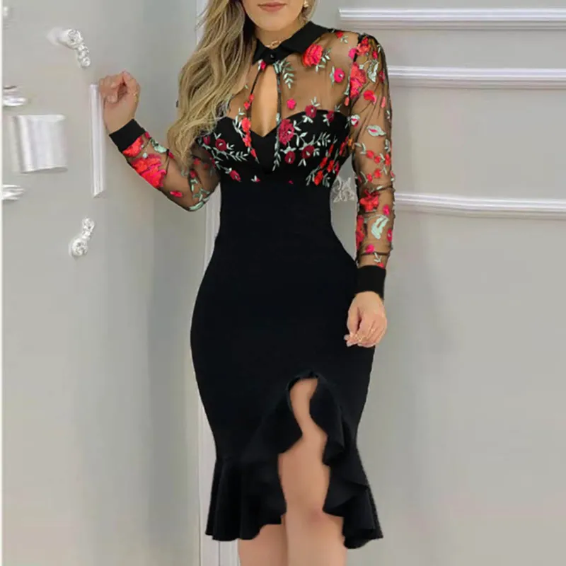 Flower Embroidery Sexy Hollow Slim Bodycon Dress Flower Embroidery Sexy Hollow Slim Bodycon Dress