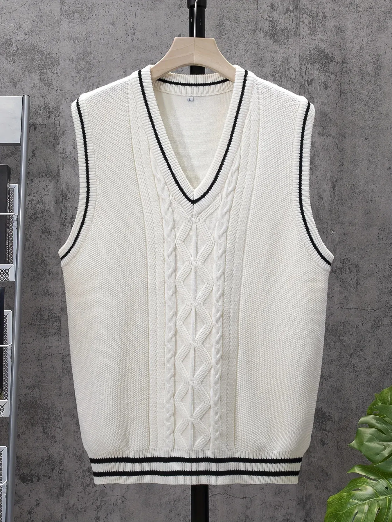 Shisho Original Mens Striped Versatile Home Casual Basic Bekväm höst Vinter varm Vneck Knittad Vest -tröja 240312