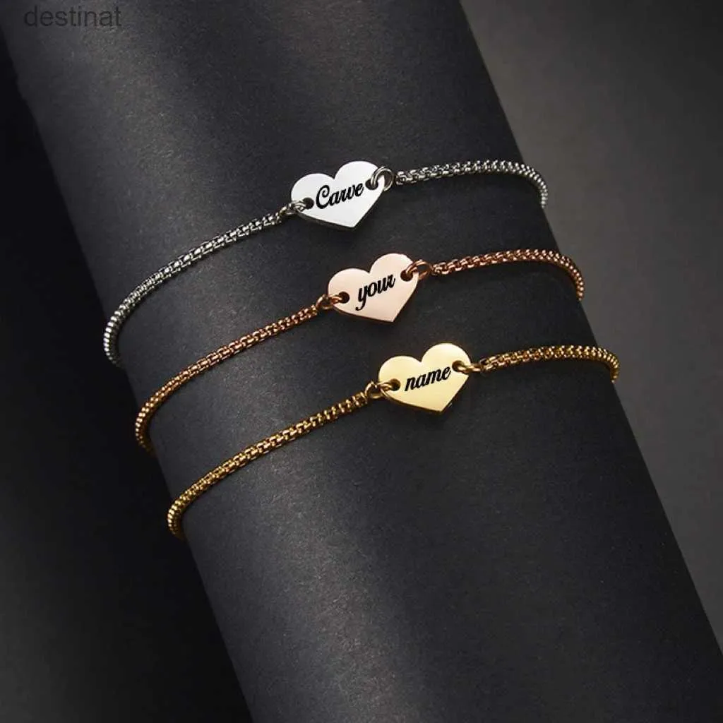 Beaded 10pcs/ Lot 12*9mm Cute Heart Stainless Steel Mirror Polished Oval Rectangle Blank Bar Bracelet Adjustable Slider Box Chain BraceL24213