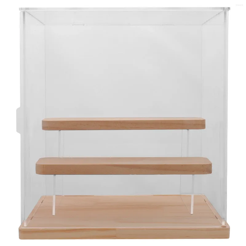 Dekorativa plattor Transparent figur Showcase Display hyllmodell Hantverk förvaringslådor Figur Boxar Trä Multi-Layer Holder