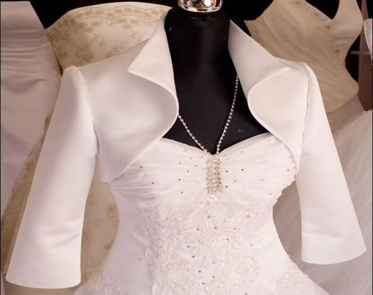 Custom Made new style 34 sleeve satin wedding jacket bridal wraps Jackets with neck dh51632896732