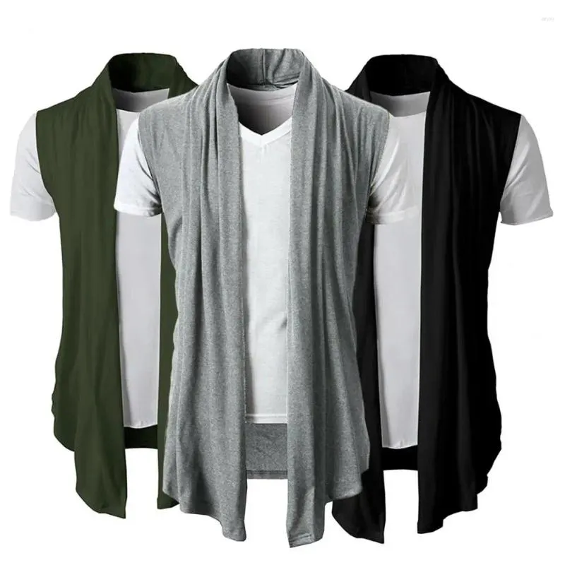 Men's Jackets Trendy Men Jacket Male Relaxed Fit Temperament Pure Color Open Stitch Cardigan Vest Irregular Hem