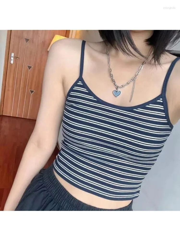 Frauen Tanks Casual Frauen Navy Plissiert Kurzen Camisoles 2024 Sommer Mode Damen Weibliche Ärmellose Dünne Tops