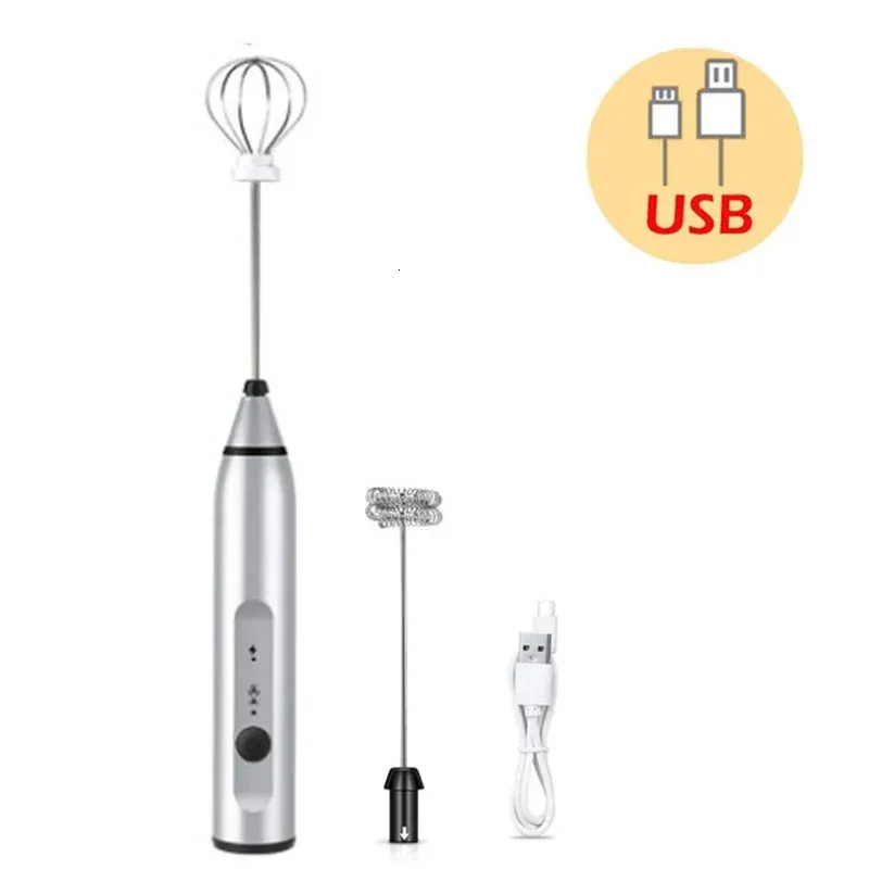 Electric Egg Beater 3Speeds USB Rechargeable Whisk Mixer Heads Eggbeater Frother Stirrer Coffee Milk Drink Blender Tool 240307