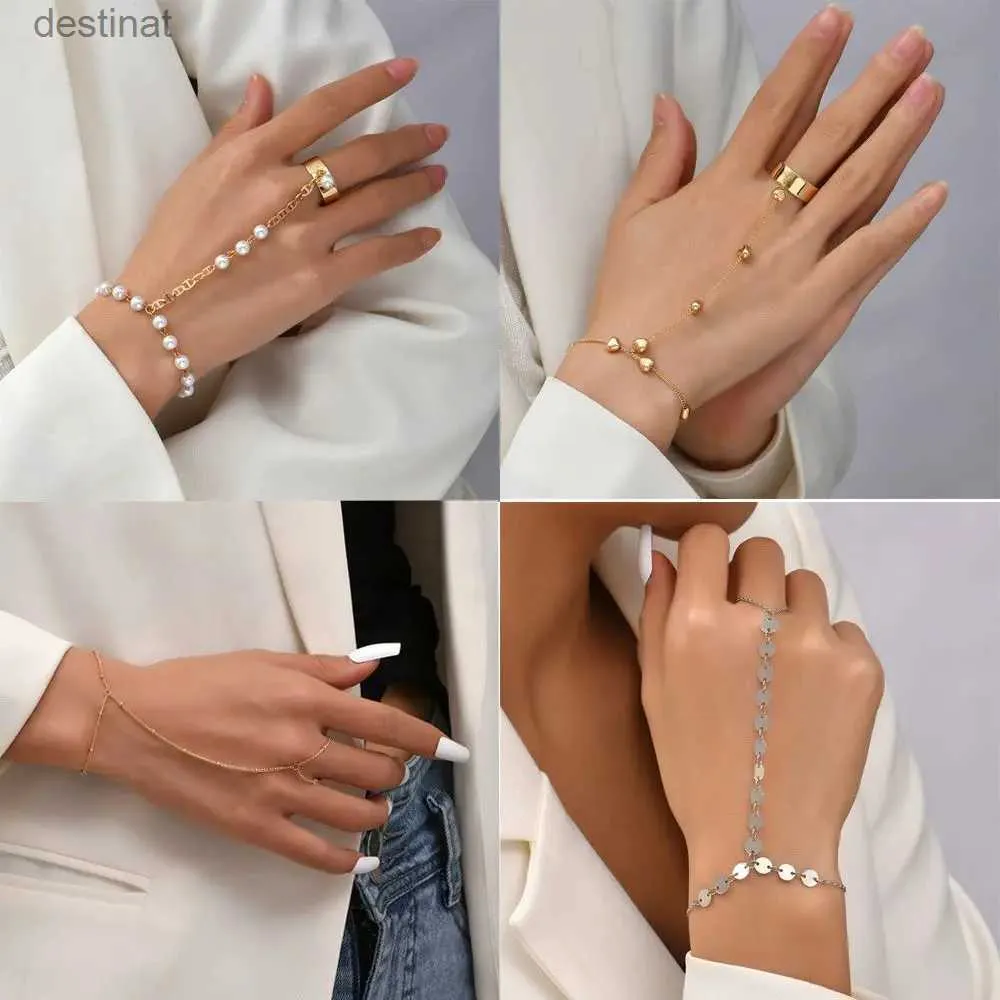 Kralen Boho Eenvoudige Gelaagde Polsketting Kwastje Vinger Ring Armband Gekoppelde Vinger Slave Chain Voor Vrouwen Link Handharnas Bangle JewelryL24213