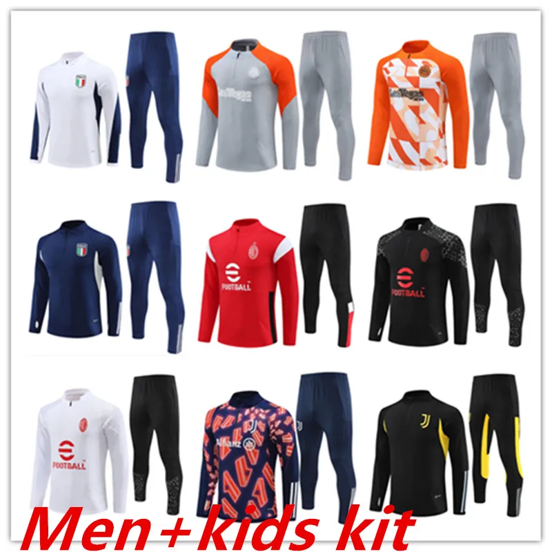 23 24 Italien Tracksuit Survetement Half Zip Jacket Training Sual Soccer 2023 2024 Italia Man Kids Football Tracksuits Set Sportswear Kits