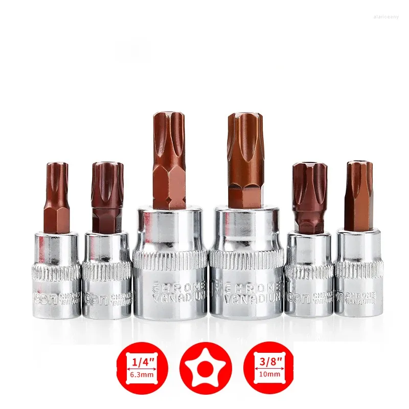 9 pz/set 5 Punti Torx Cacciavite Bit 3/8 O 1/4 Pollici Drive Socket Strumenti Pentalobe TS10 TS15 TS20 TS25 TS27 TS30 TS40 TS45 TS50