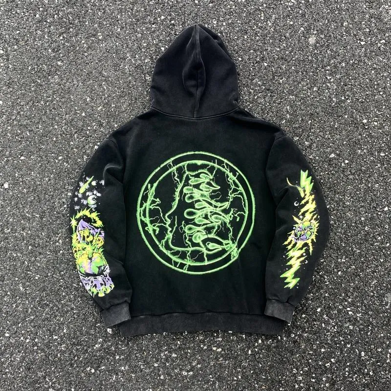 Men's Jackets Cooocoll666 Explosive Earth Limitation Street Graffiti Hip Hop Style Hooded Zipper Oversize Casual Vintage Heavy Cotton Coat