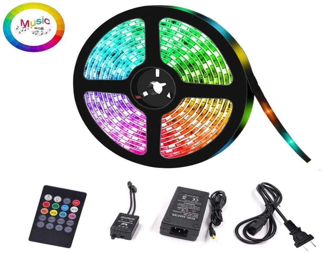 LED-strips Verlichting RGB-synchronisatie met muziek Dimbare stripkit 164Ft5M 300 LED's Licht 2835 Verlichting met afstandsbediening en voeding voor H3770245