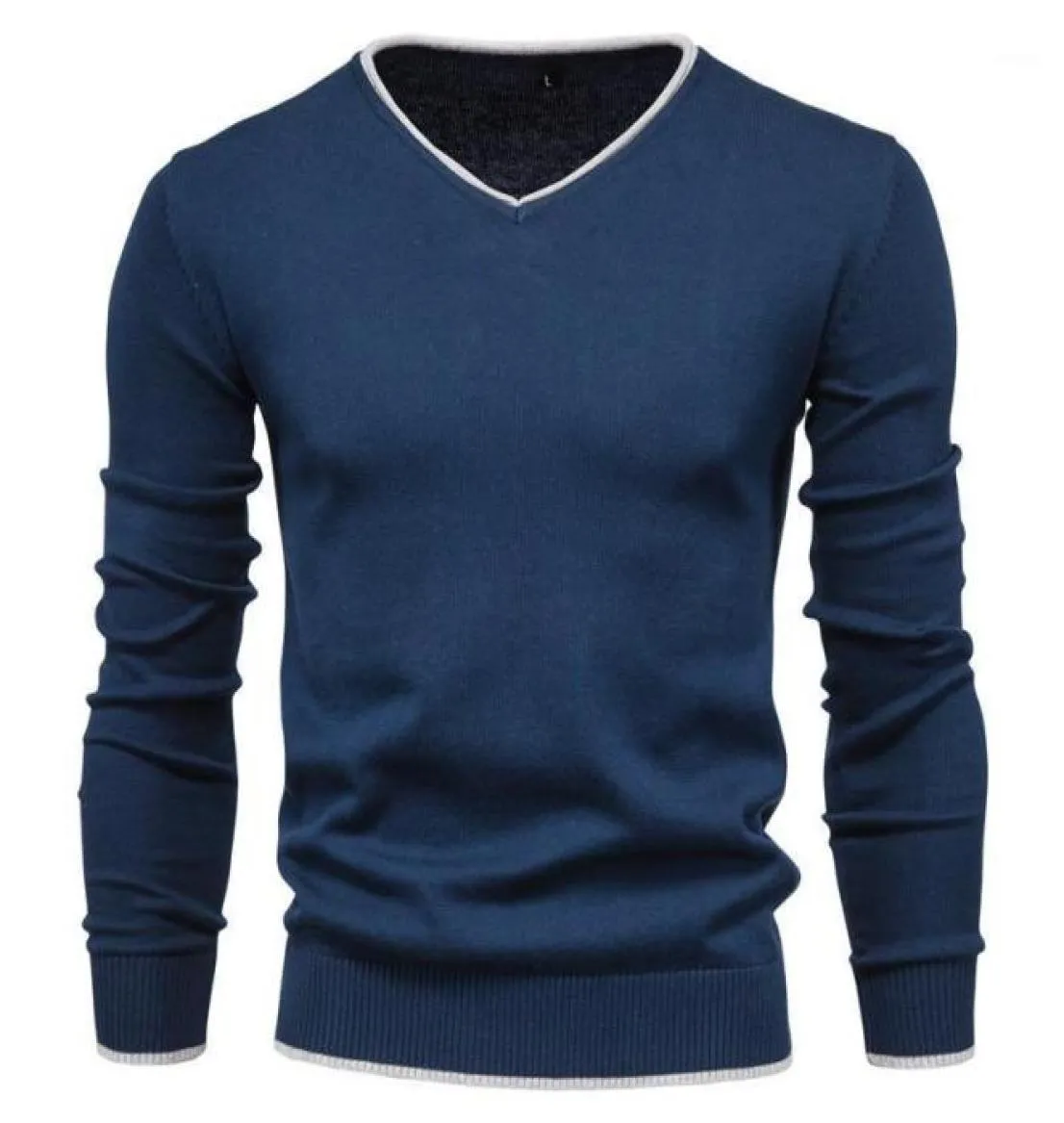 Men039s suéteres masculinos pulôver de algodão suéter com decote em v cor sólida manga comprida outono fino casual puxar roupas pulover de hombre9663951