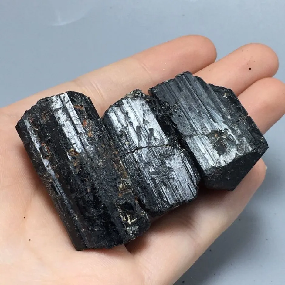 3 pçs bruto preto turmalina mineral espécime chakra cristais e pedras limpeza de ar metafísica para cura stone231s