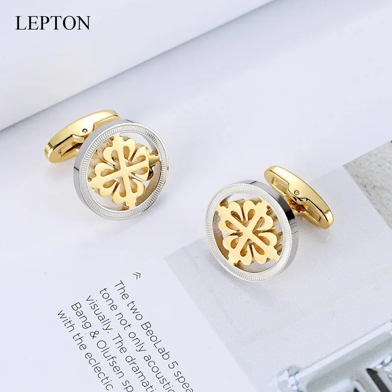 Lepton Silver 18K Gold Color Cufflinks Stainless Steel Round Cuff Links for Men Wedding Business Cufflink Gemelos 240219