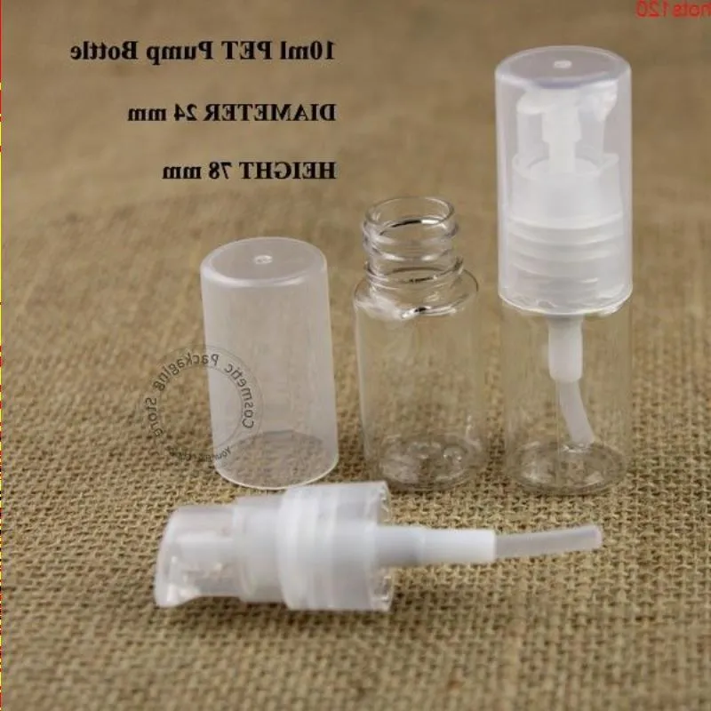 Großhandel 50 teile/los 10 ml PET Gesichtscreme Lotion Pumpsprühflasche 1/3 UNZE Kunststoff Emulsionsbehälter Verpackung Transparente Caphood Menge Erforderlich