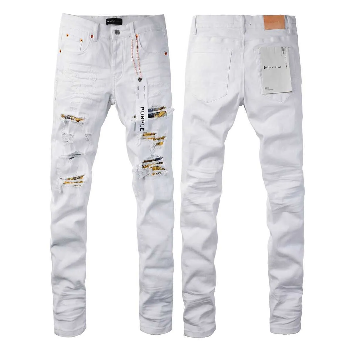 Purple Brand Jeans American High Street Blanc Patché Trou 9046