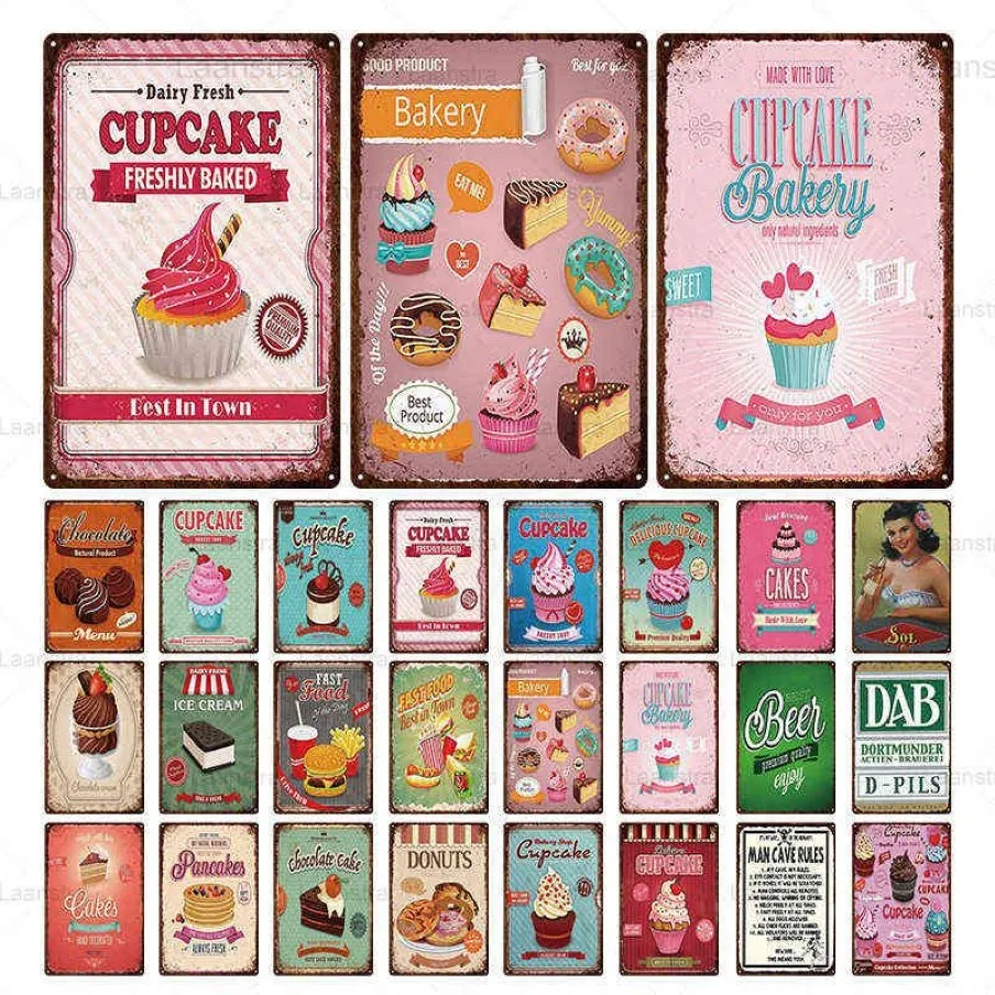 Pink Cake&Donuts&Ice-cream Tin Sign Vintage Metal Poster Iron Sheet Decor For Club Bar Restaurant Cafe Painting Wall Home Decor H1299Y