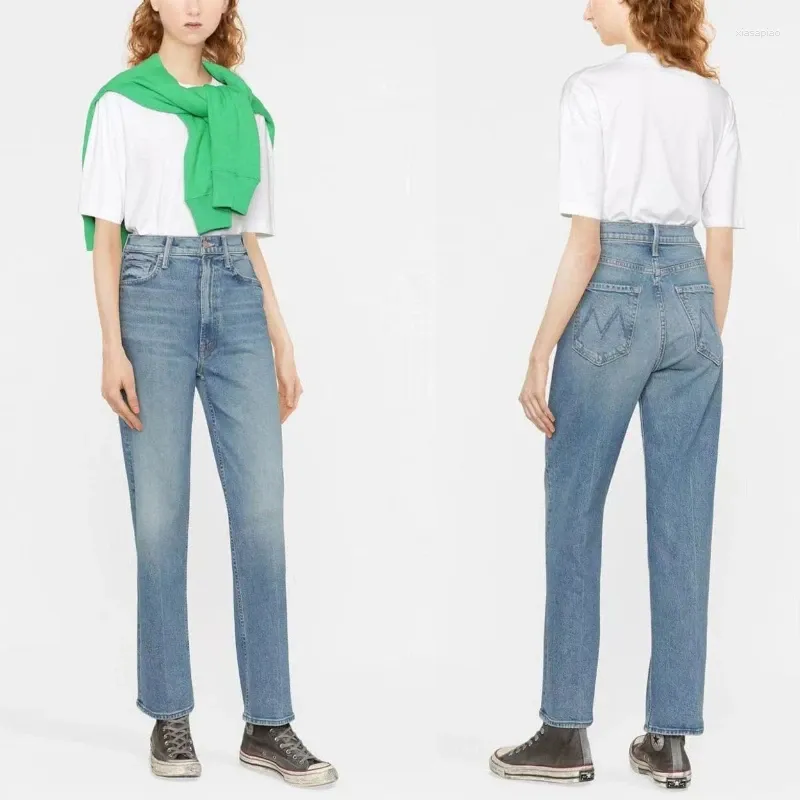 Kvinnors jeans vår sommar kvinnor enkla avslappnade hög midja mode denim byxor