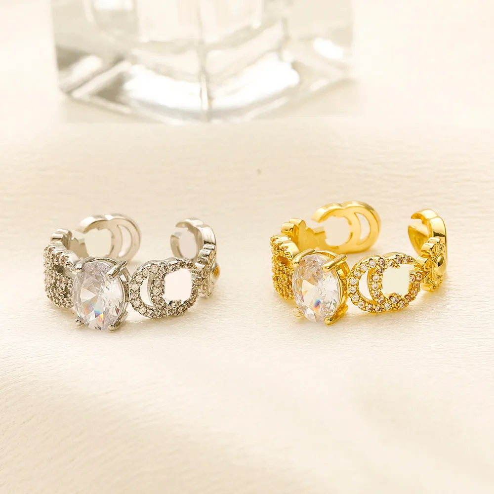 Anel de designer de luxo 18k banhado a ouro para mulheres e homens anel carta designer anéis strass anel moda clássico anéis festa de casamento presente jóias
