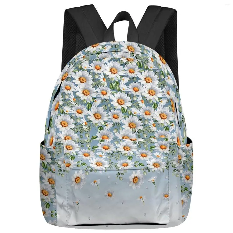 Rucksack mit Blumen- und Gänseblümchen-Motiv, für Studenten, Schultaschen, Laptop, individuell für Männer und Frauen, weiblich, Reise-Mochila