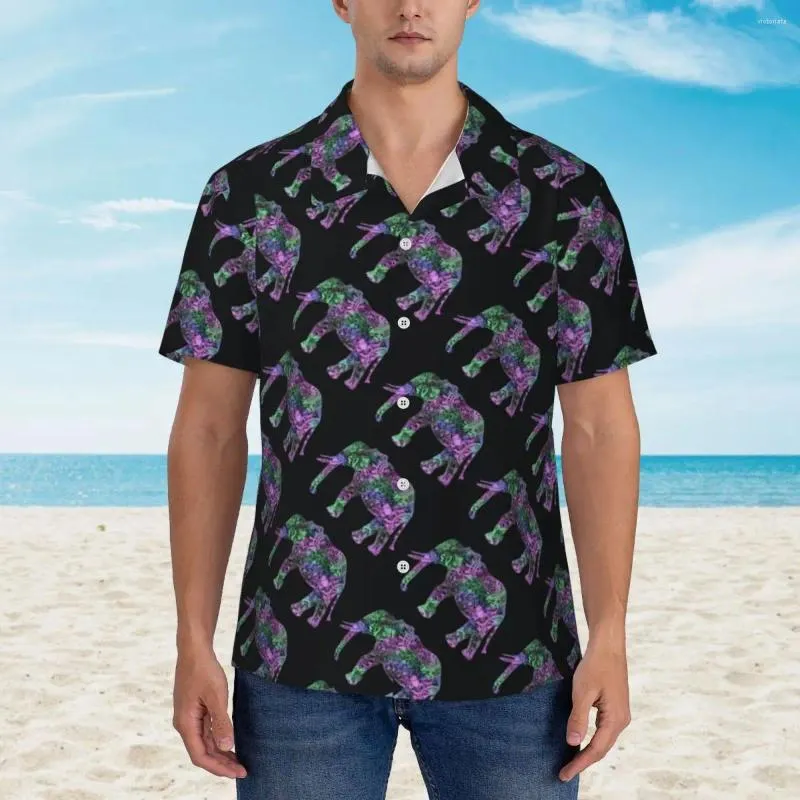 Mäns avslappnade skjortor neon elefant semester skjorta manliga färgglada stamtryck hawaiian kort ärm design nyhet överdimensionerade blusar gåva