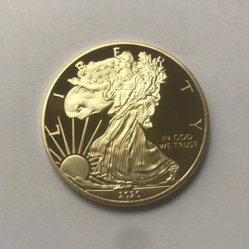 10 st Dom Eagle Badge 24K Gold Plated 40 MM Commemorative Coin American Statue Liberty Souvenir Drop Acceptabla mynt291r
