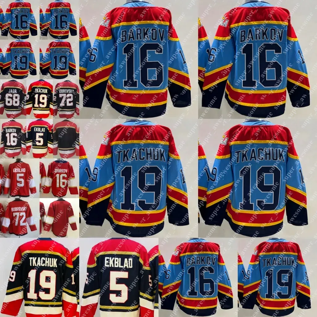 Niestandardowe mężczyźni Kobiety Młodzieżflorida'''Panthers''16 Aleksander Barkov 19 Matthew Tkachuk Siergei Bobrovsky Aaron Ekblad Hockey Jerseys Lekkie niebieskie retro czerwony granatowy biały